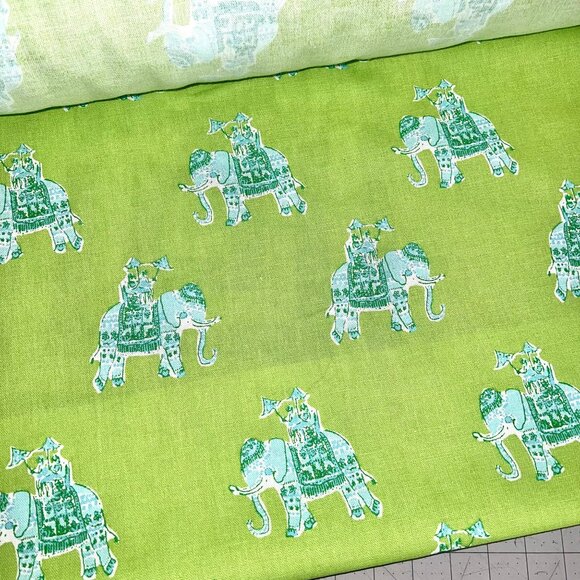 2 YRD of Lilly Pulitzer for Lee Jofa BAZAAR Elephant Lime Green Aqua - Picture 1 of 1